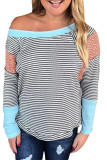 Striped Print Patchwork Long Sleeve Top