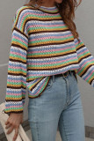 Colorful Stripes Colorblock Hollow Out Knitting Pullover Sweater