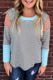 Striped Print Patchwork Long Sleeve Top