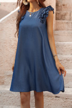 Blue Ruffle Sleeveless Midi Dress 