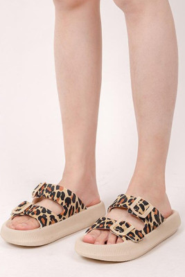 Leopard Print Buckle Strap Slippers