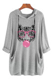 Tiger, tiger with glasses bubble gum, Cricut, funny Wild Animal head Print Pockets Hooded Dress Unishe Wholesale
