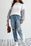 Color Block Plain Loose Pullover Sweaters