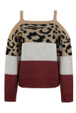 Leopard Color Block Drew Shoulder Knit Sweaters