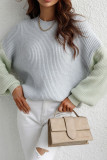 Color Block Plain Loose Pullover Sweaters