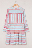 Boho Printed Tiered Bell Sleeve Babydoll Dress