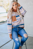Striped Print Ribbed Knit Patchwork Pullover Top