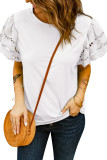 White Hollow Out Ruffle Sleeve T-shirt