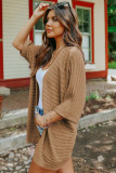 Brown Ribbed Open Front Knit Cardigan