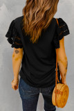 Black Hollow Out Ruffle Sleeve T-shirt
