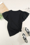 Black Hollow Out Ruffle Sleeve T-shirt
