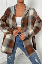 Brown Plaid Button Down Open Hoodies Jackets