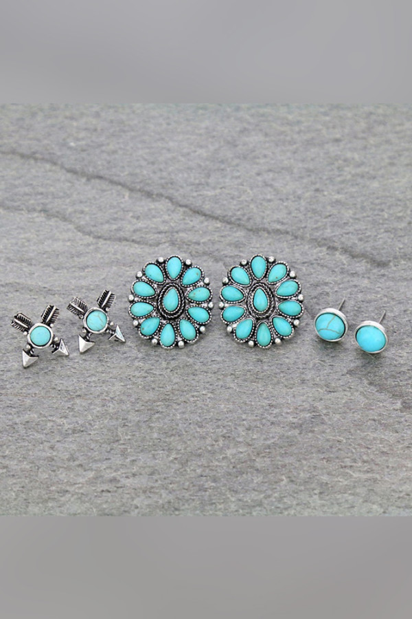 Boho Flower Turquoise Earrings Set MOQ 5PCs