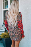 Black Long Sleeve Leopard Colorblock Tunic Top