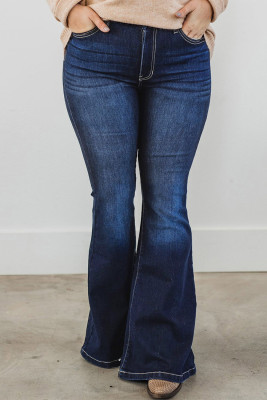 Plus Size Deep Wash Mid-waist Flared Jeans