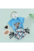 Cow Print Romper and Shorts with Bow Baby 3pcs Set