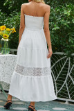 White Smocked Bandeau Lace Hollow Out Maxi Dress