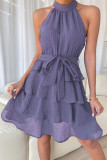 Plain Texture Halter Tiered Mini Dress