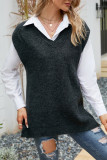 Black V Neck Knit Sweater Vest 