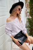 Plain Crochet Knit V Neck Pullover Sweaters