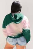 Green Tie Dyed Color Block Plus Size Hoodie