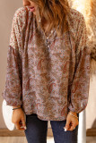 Brown Paisley Pattern Floral Patch Long Sleeve Blouse