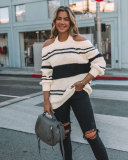 Striped Color Block Halter Criss Cross Back Sweaters