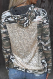 Camouflage Sequins Back Drawstring Hoodie