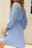 Smocked Spot Texture Square Neck Babydoll Dress
