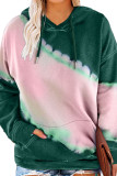 Green Tie Dyed Color Block Plus Size Hoodie