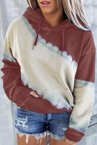 Wine Red Tie Dyed Color Block Plus Size Hoodie