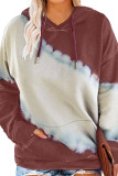 Wine Red Tie Dyed Color Block Plus Size Hoodie