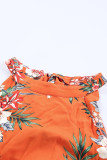 Orange Halter Neck Sleeveless Floral Dress with Slits