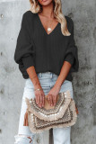 V Neck Long Sleeve Cable Knit Sweater 
