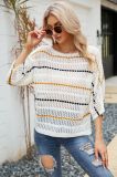White Striped Hollow Out Knit Tops