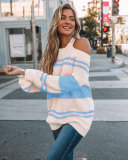 Striped Color Block Halter Criss Cross Back Sweaters