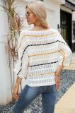 White Striped Hollow Out Knit Tops