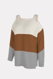 Color Block Strappy Cold Shoulder Pullover Sweaters