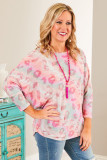 Pink Multiple Shades Leopard Print Plus Size Knit Top