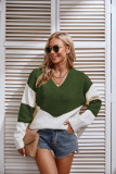 V Neck Wave Color Block Pullover Sweaters