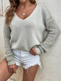 Plain V Neck Hollow Out Sleeves Sweaters
