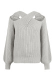 Crisscross Halter Cold Shoulder Lantern Sleeve Sweater 