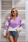 V Neck Wave Color Block Pullover Sweaters