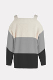Color Block Strappy Cold Shoulder Pullover Sweaters