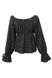 Tiny Floral Square Neck Front Tie Long Sleeves Shirts