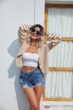 Stripe in Stripe Open Button Short Sweater Cardigans