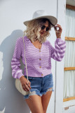 Stripe in Stripe Open Button Short Sweater Cardigans