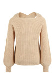 Crisscross Halter Cold Shoulder Lantern Sleeve Sweater 