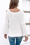 Crisscross Halter Cold Shoulder Lantern Sleeve Sweater 