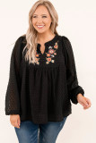Black Embroidered Swiss Dot Texture Plus Size Blouse
